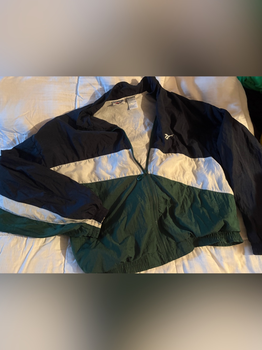 Vintage Reebok Colorblock Windbreaker Jacket - Green, Navy, White